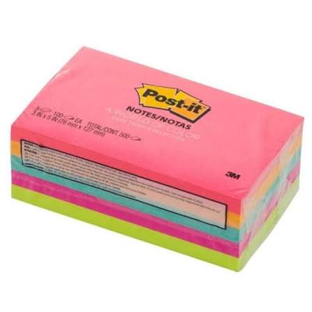3M 655-5PK 3×5 neon colour Post-it pads pack of five
