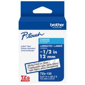 Brother TZ-135 12mm white on clear labelling tape