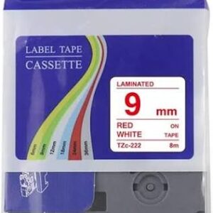 Brother TZ-222 9mm red on white labelling tape