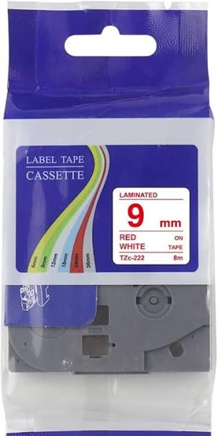 Brother TZ-222 9mm red on white labelling tape