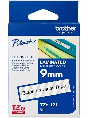 Brother TZe-121 9mm black on clear labelling tape