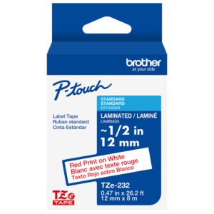 Brother TZe-232 12mm red on white labelling tape