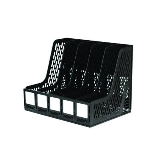 Deli 9838 plastic magazine rack 5 column black gray